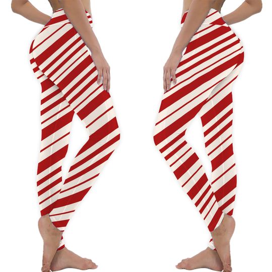 Discover Candy Cane leggings stripped Christmas Yoga Leggings