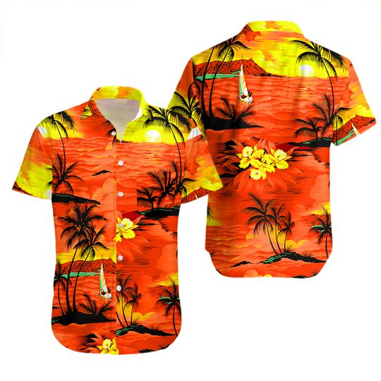 Discover Sunset Hawaiian Shirt, Stag Beach Sea Palm Hawaii Shirt