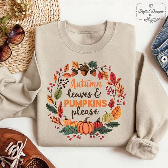 Discover Autumn Leaves and Pumpkins Please Sweatshirt, Thanksgiving Pumpkin Sweatshirt