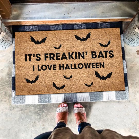 Discover Its Freaking Bats I Love Halloween Coir Door Mat, Spooky Season Door Mat