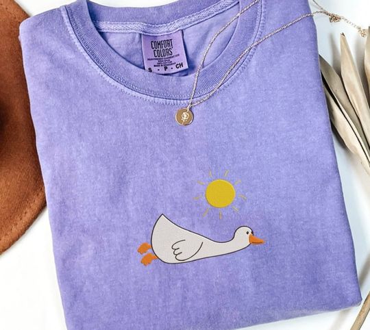 Discover Embroidered Goose Tshirt, Silly Goose Lying Under The Sun Shirt Funny, Vacation Tee Embroidered