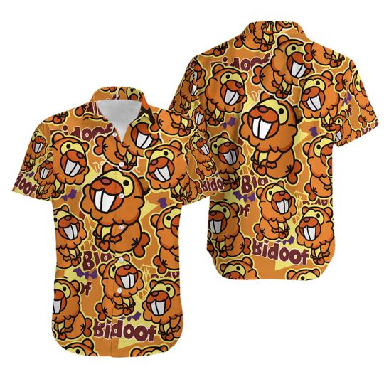 Discover Bidoof Doodle Brown Cute Ghost Purple Pattern Hawaiian shirt