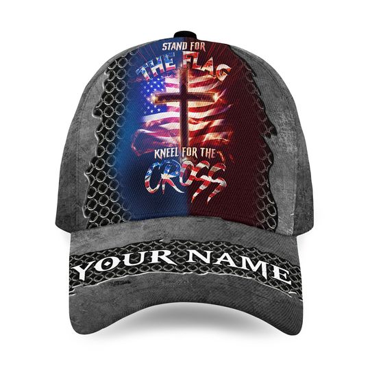Discover Personalized Stand For The Flag Kneel For The Cross Cap, Jesus Christain Hat