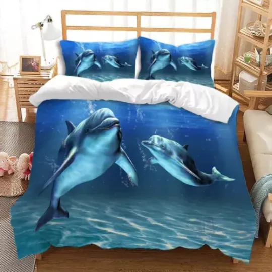 Discover Dolphin Duvet Cover Sets Cartoon Cute Swimming Dolphin Bedding Sets
