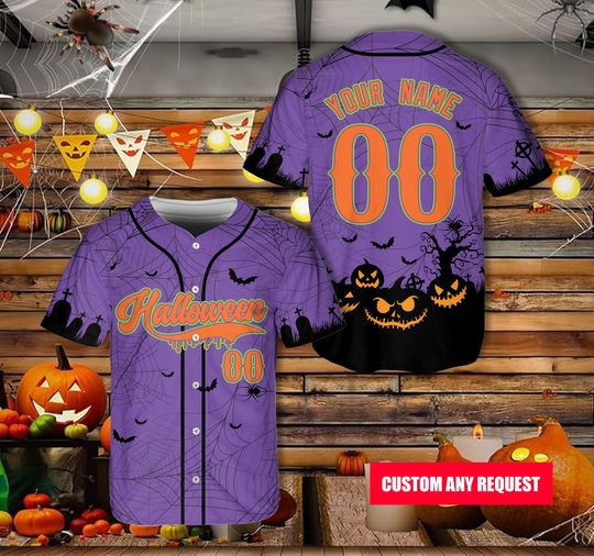 Discover Custom Name Color Halloween Baseball Jersey Personalized Spooky Season