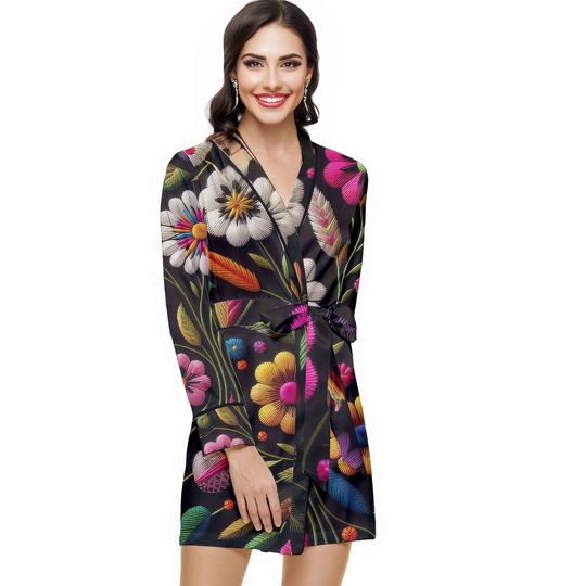 Discover Bohemian Floral Satin Robe Women's Short Bathrobe