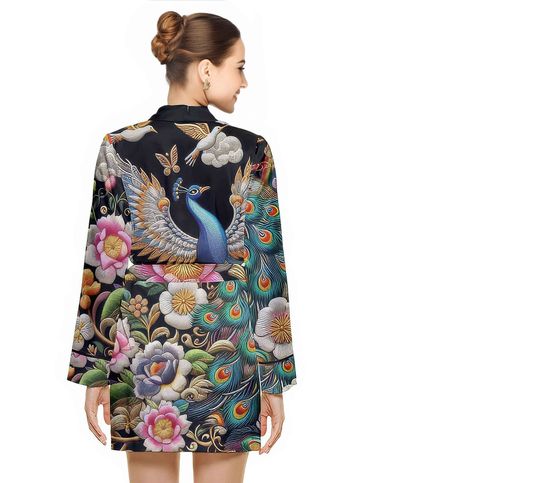 Discover Peacock Floral Satin Robe Women's Short Bathrobe