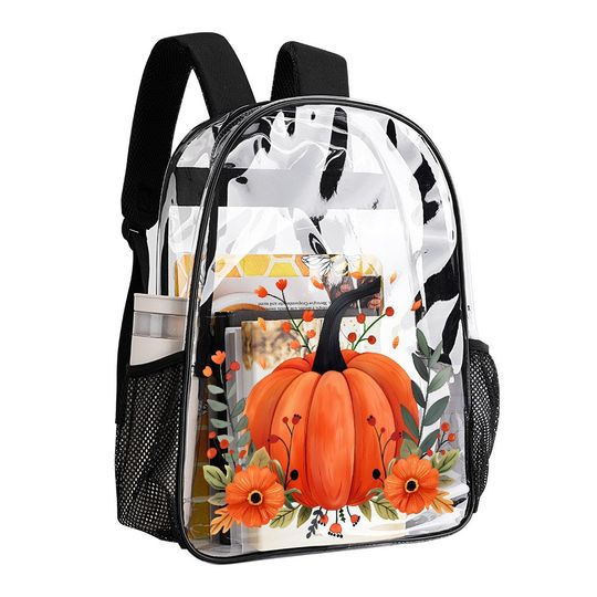 Discover Cute Pumpkin, Autumn Fall Bag, Halloween Gift, Transparent Backpack Clear Bag Transparent School Backpack