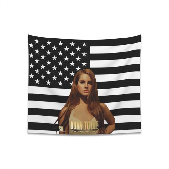 Discover Wall decor, flag of the artist, Lana Del Rey in black and white American flag