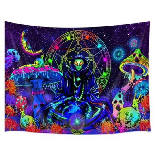 Discover Aliens Zen Master Mushroom Trippy Extra Large Tapestry Wall Hanging Fabric Decor