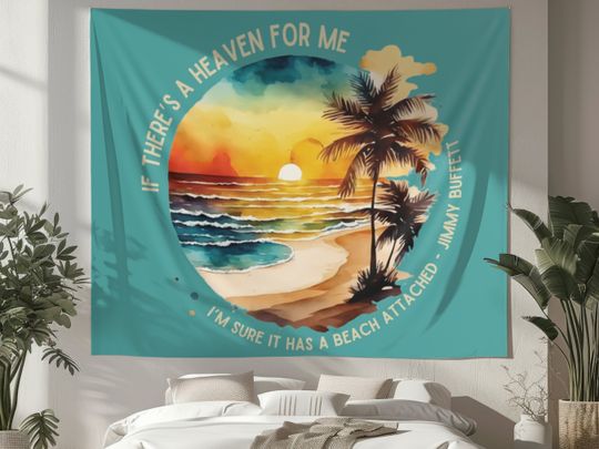 Discover Jimmy Buffett Quote Indoor Wall Tapestry, Watercolor Beach Wall Art, Gift for Buffett Fan