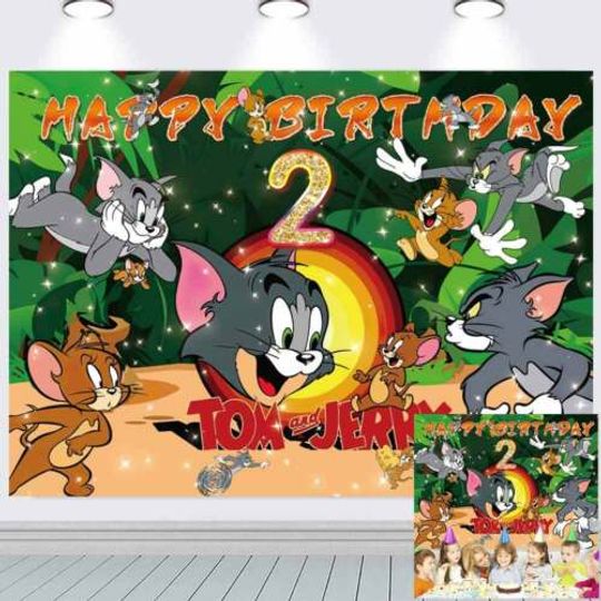 Discover Tom and Jerry Party Decoration Banner Backdrop Cartoon Photography Cartoon