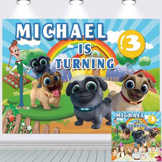 Discover Personalized Customized Puppy Dog Pals 3th Birthday Backdrop Party Decorations