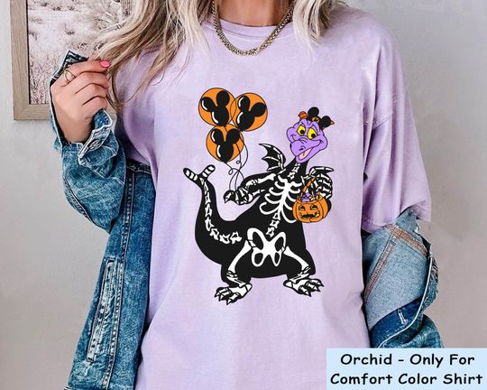 Discover Figment Dragon Skeleton Costume with Halloween Balloon Pumpkin Shirt