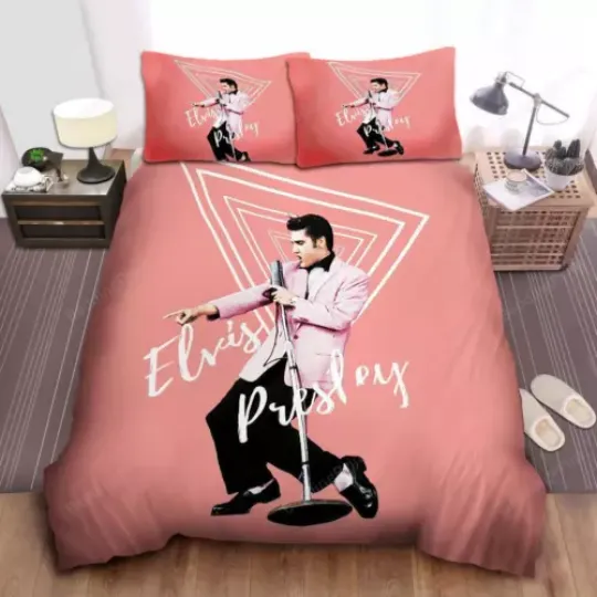 Discover Elvis Presley Performing In Pink Theme Quilt Duvet Cover Set Single