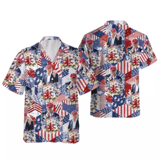 Discover Trump 2024 Make American Great Again Patriotic America 3D HAWAII SHIRT