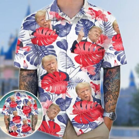 Discover Donald Trump Face Tropical Hibiscus Floral Hawaiian Shirt, Trump Election 2024