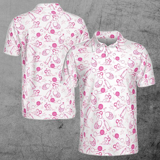 Discover Funny Baby Pacifiers and Bottles Baby Reveal Day Men's Polo Shirt