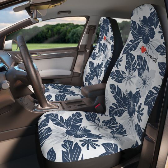 Discover Drive in Style: Blue Hues with Hibiscus Car Seat Covers