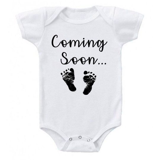 Discover Coming Soon Baby Feet  Pregnancy Announcement Baby Bodysuit