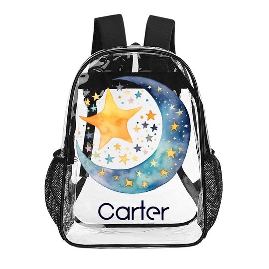 Discover Personalised Moon and Stars Transparent Backpack, Kids See Through Rucksack