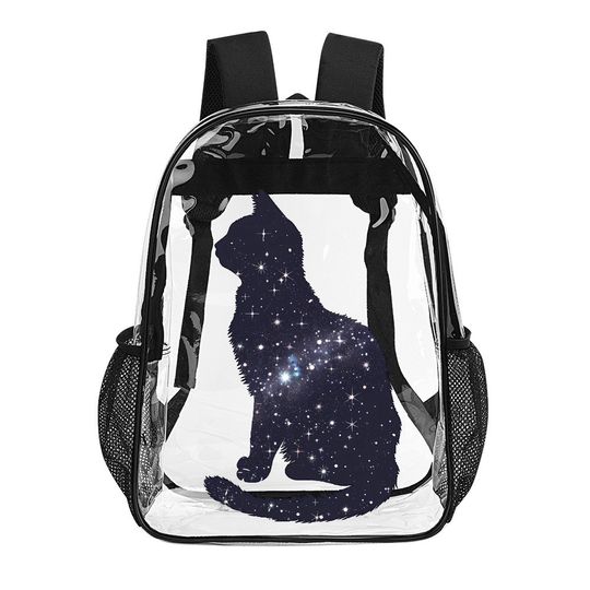 Discover Cute Cat Star Silhouette, Transparent Backpack, See Through Rucksack, Airport Bag, Clear Travel Bag