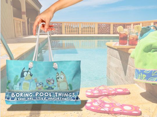 Discover Boring Pool Things (that are still important) BlueyDad inspired oversized tote Bag