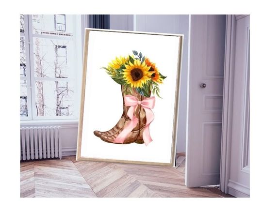 Discover bow Cowgirl boots print, nursery pink bow wall art, Western coquette