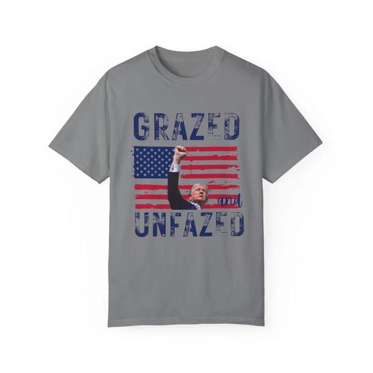 Discover Donald Trump Shooting T-Shirt, Grazed and Unfazed T-shirt