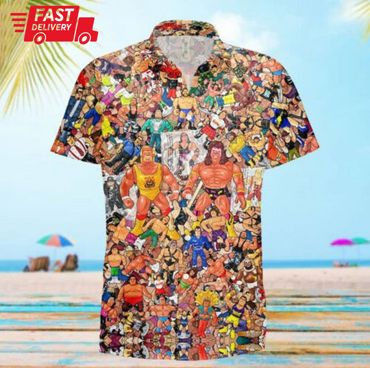 Discover Wrestling Characters Collage Art Hawaiian Shirt