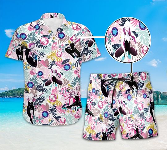 Discover Ghost Spider Gwen Stacy Hawaii Shirt and Shorts, Superhero Hawaiian Shirt