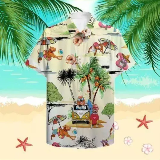 Discover Beach And Dachshunds Cute Beach Cartoon Hawaiian Shirt
