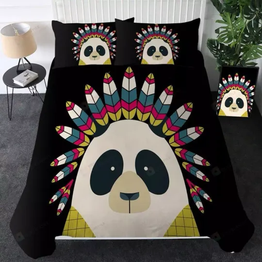 Discover Indian Panda Cartoon Pattern Quilt Duvet Cover Set Children King Full Queen
