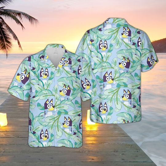 Discover Blueydad Hawaii Shirt, BlueyDad Cartoon Button Up Hawaiian Shirt, Summer Vacation