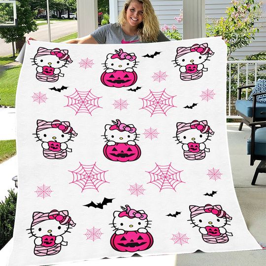 Discover Pink Kitty Halloween Blanket, Cute Ghost Blanket