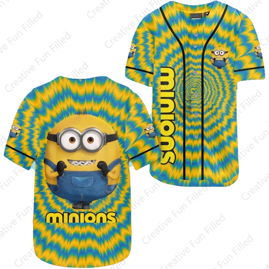Discover 2024  Summer Baseball Minions Cartoon Casual Vacation Cute Oversized Baseball Jersey