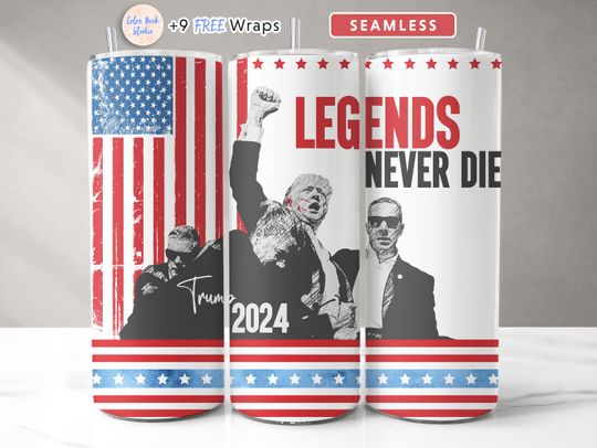 Discover Legends Never Die Trump 2024 Tumbler  20 oz Skinny, Election Tumbler