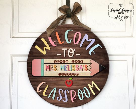 Discover Teacher Door Sign | Teach Love Inspire Custom Name Sign | Personalized Teacher Door Hanger Gift