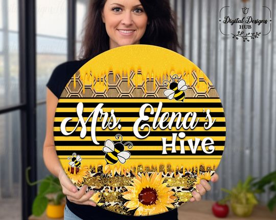 Discover Teacher Door Sign Personalized | Bee Hive Decor Personalized Classroom Door Sign