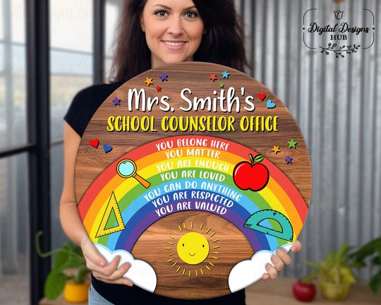 Discover Rainbow Classroom Door Hanger - Custom Teacher Name Sign