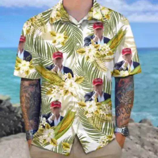 Discover Trump Thumb Up Take America Back Trump 2024 Tropical Corn 3D HAWAII SHIRT