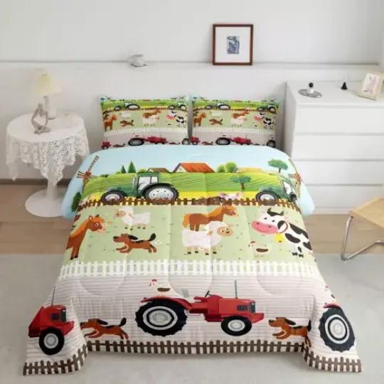Discover Tractor Bedding Sets for Boys Queen Cute Cartoon Farm Animals