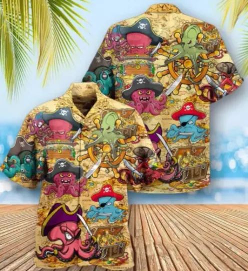 Discover Funny Octopus Pirate Hawaiian Shirt Summer Gift For Friend