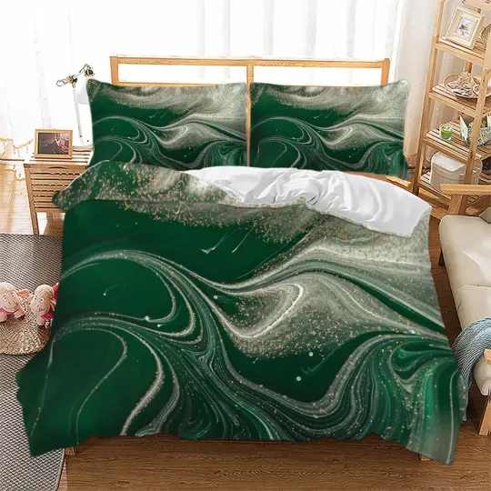 Discover Green Marble Floral Bedding Set