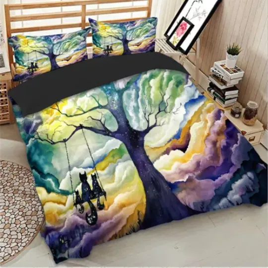 Discover Gothic Cat Quilt Doona Duvet Cover Set Single Double Queen King Size Bed Linen