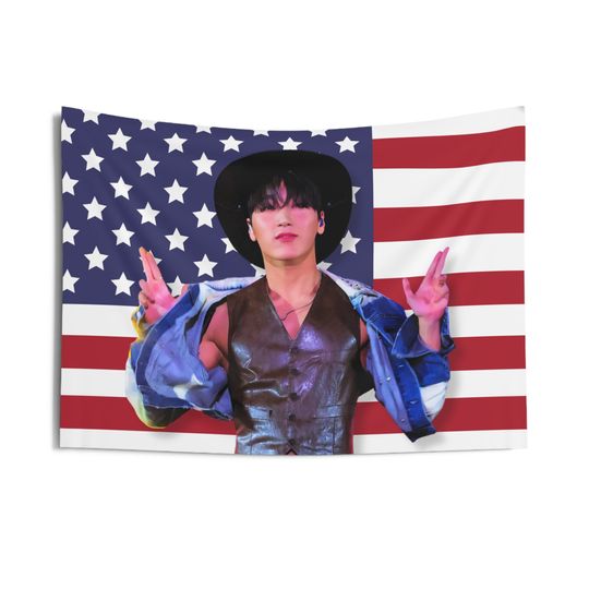 Discover Ateez San Cowboy That That America Flag, Ateez Coachellla 2024 Kpop Flag