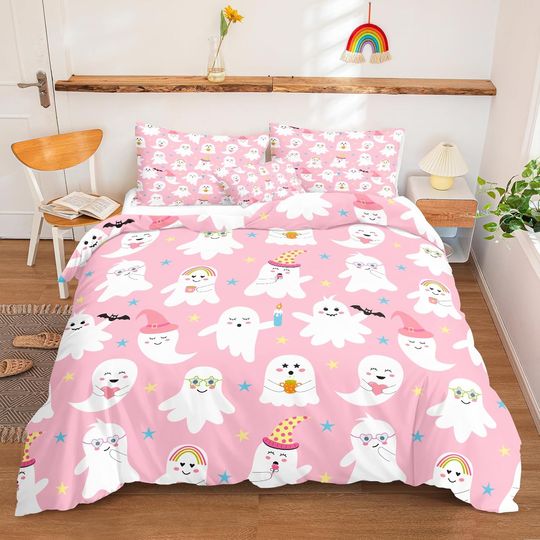 Discover Pink Halloween 3D Bedding Set, Cartoon Ghost Halloween 3D Bedding Set