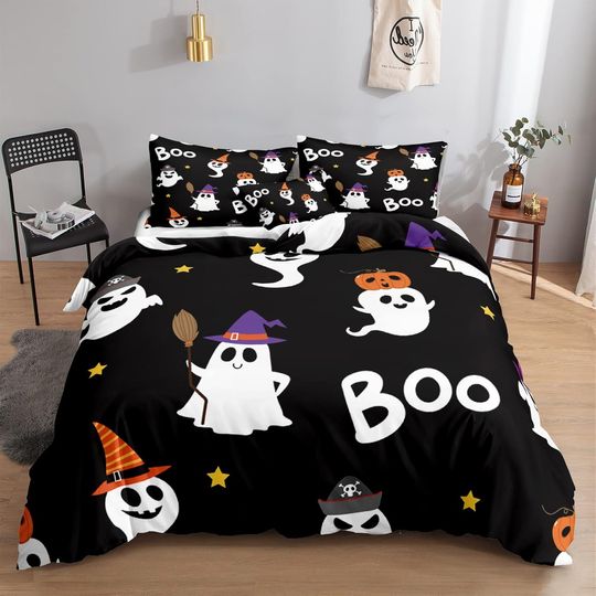 Discover Cartton Pumpkin Halloween Bedding Sets Cute Orange Pumpkin Ghost Printed Bedding Sets