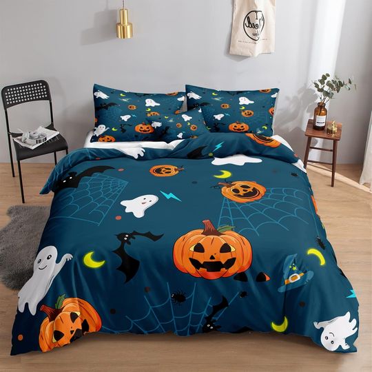 Discover Halloween Cartoon Pumpkin Bedding SetsFunny Pumpkin Ghosts Printed Halloween Bedding Set
