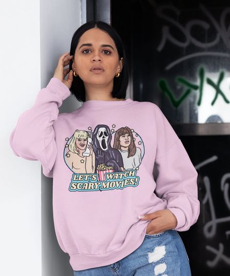 Discover Let's watch scary movies sweatshirt, 80s vintage pastel sweatshirt